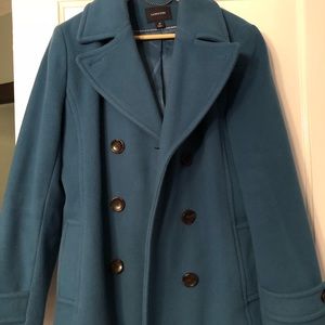 Lands End teal pea coat - warm thick wool coat